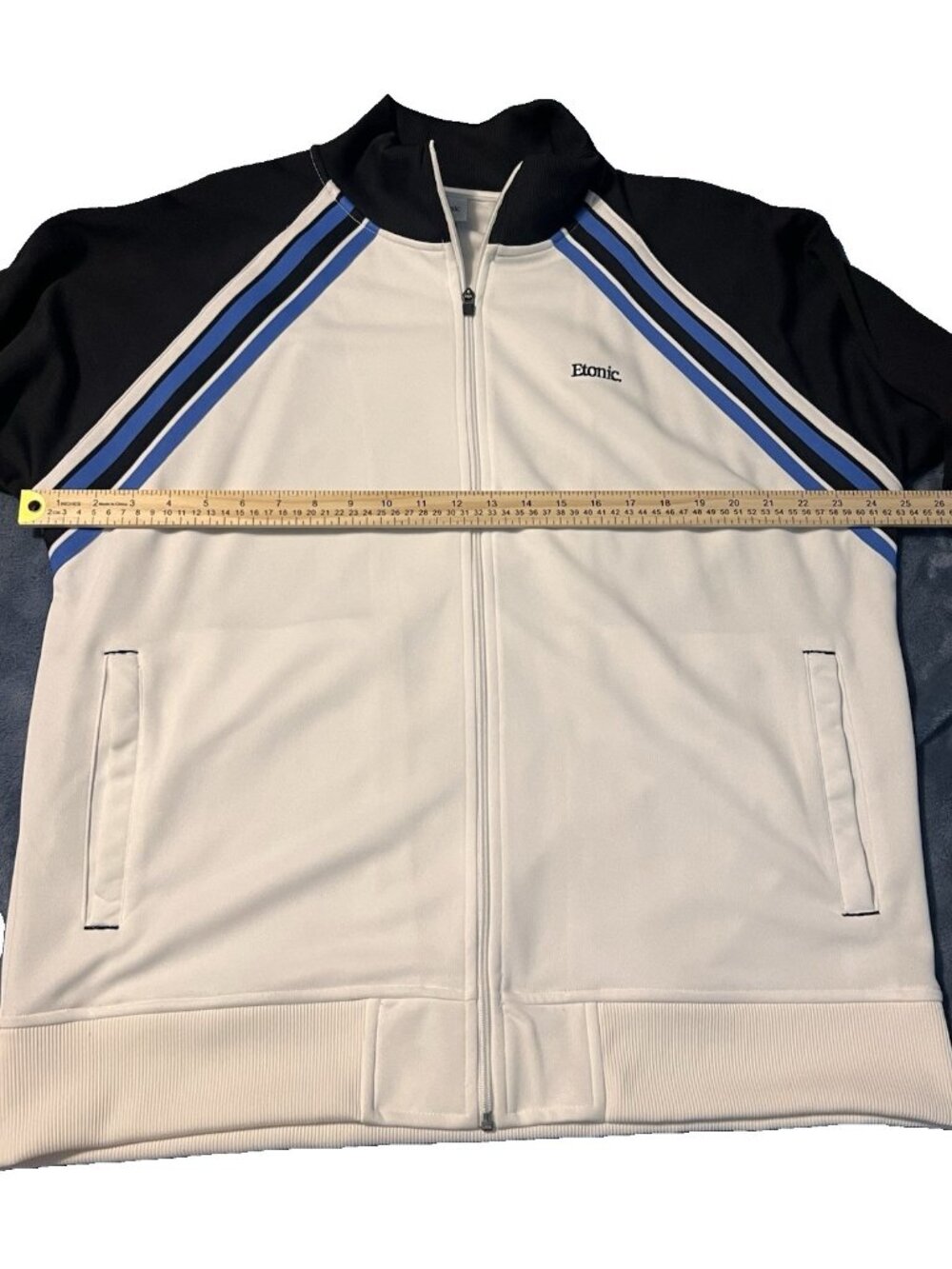 Etonic White Black Blue Striped Full-Zip Track Jacket Mens XXL - Picture 4 of 5